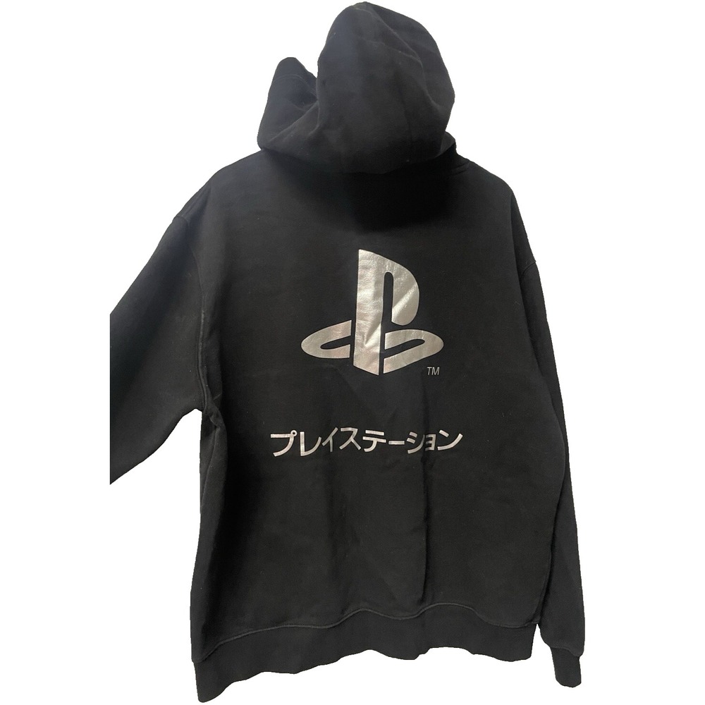 PlayStation x H&M Hoodie Mens XL Black Silver Japanese Graphic Zip Pocket GBL - Picture 2 of 8